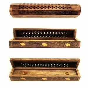 Handmade Elephant Inlay Incense Box Burner Incense Storage Box Wicca Cone Holder